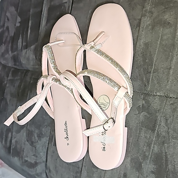 Chatties Light Pink Silver Rhinestone Adjustable Strap Open Toe Thong Sandal 10 - Picture 2 of 7